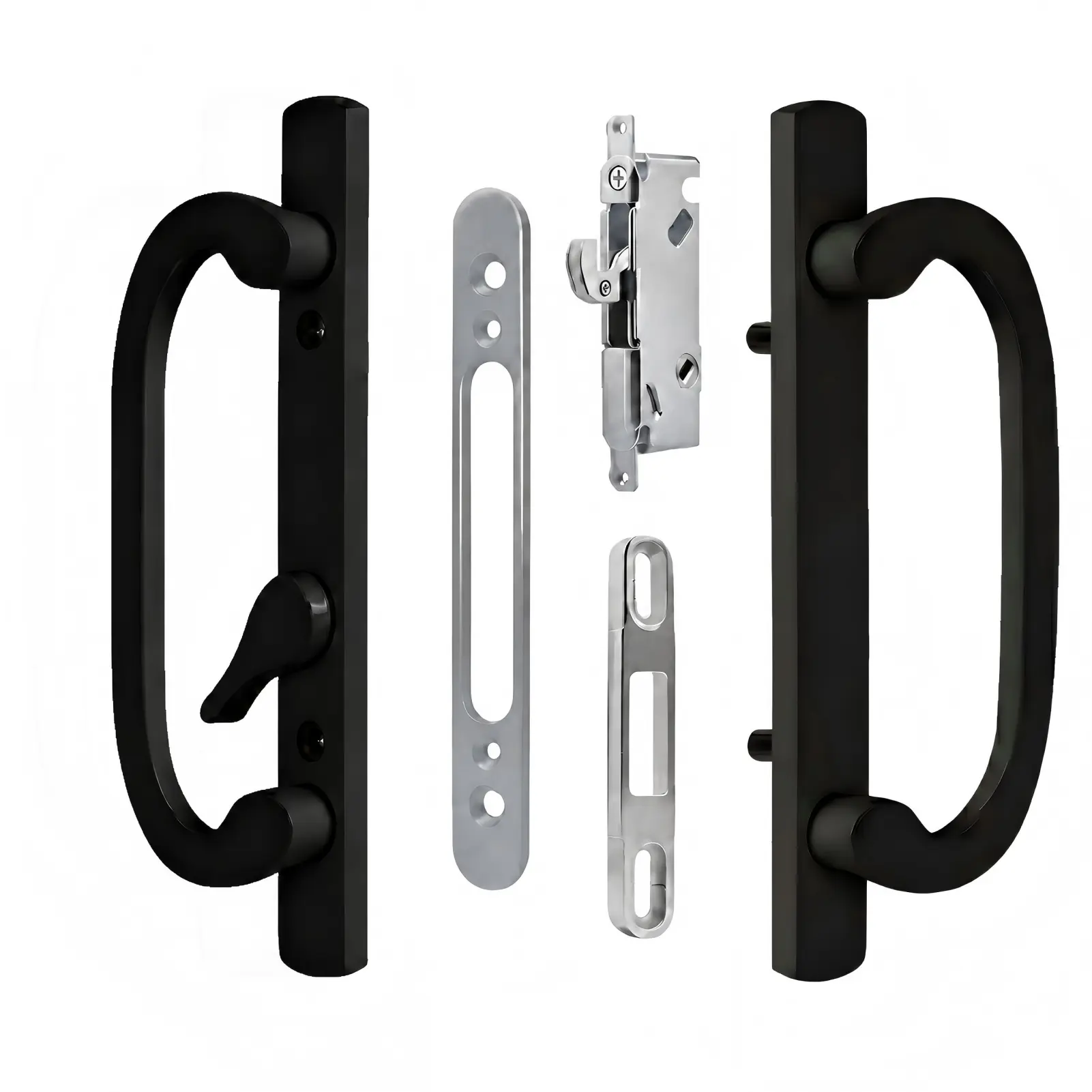 Teilmix Zinc Alloy Mechanical Lock Switch Door Handleset - Offset Sliding Patio Key Handle Set with Mortise Lock, Metal Weatherproof Corrosion-Resistant, 3-15/16" H.C. Hole Spacing, Fits 1-3/8" to 2" Doors, Non-Handed, Black