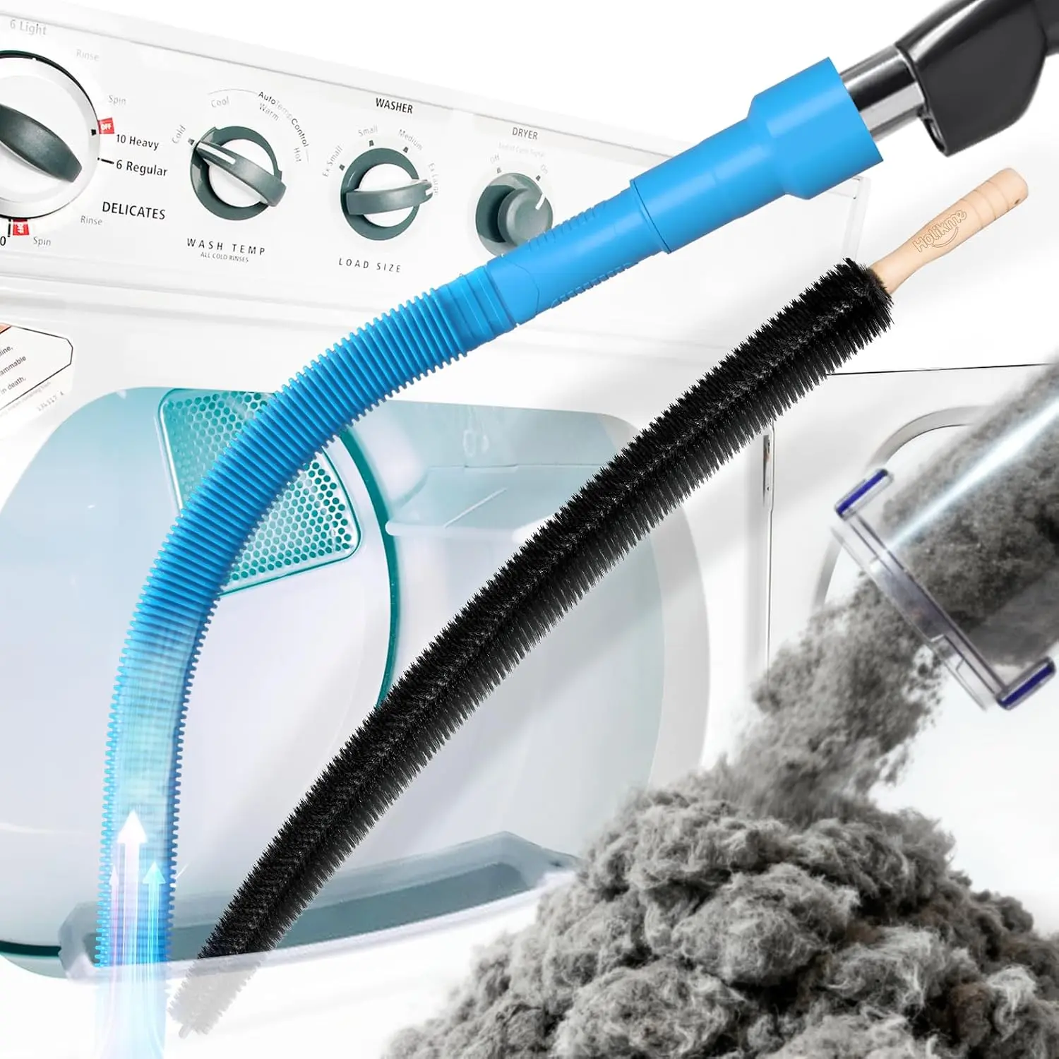 2Pack Kit Dryer Vent Cleaner - Lint Vacuum Attachment & Brush | Blue Dryer Vent Vacuum Hose Attachment & Brush Reach Deep Traps - Remove Hidden Lint, Speed Drying & Reduce Fire Risk