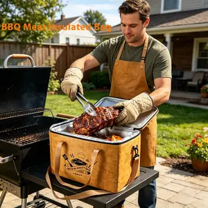 Insulated BBQ Meat Resting Blanket,Heavy-Duty Brown Aluminium Bag with Handle and Adjustable Shoulder Strap,Meat Blanket for Pork Shoulder,Pork Chop, Turkey,Grilled Chicken,Roasted Lamb Leg,Christmas Gifts,Father's Day Gifts,Birthday Gift for Men