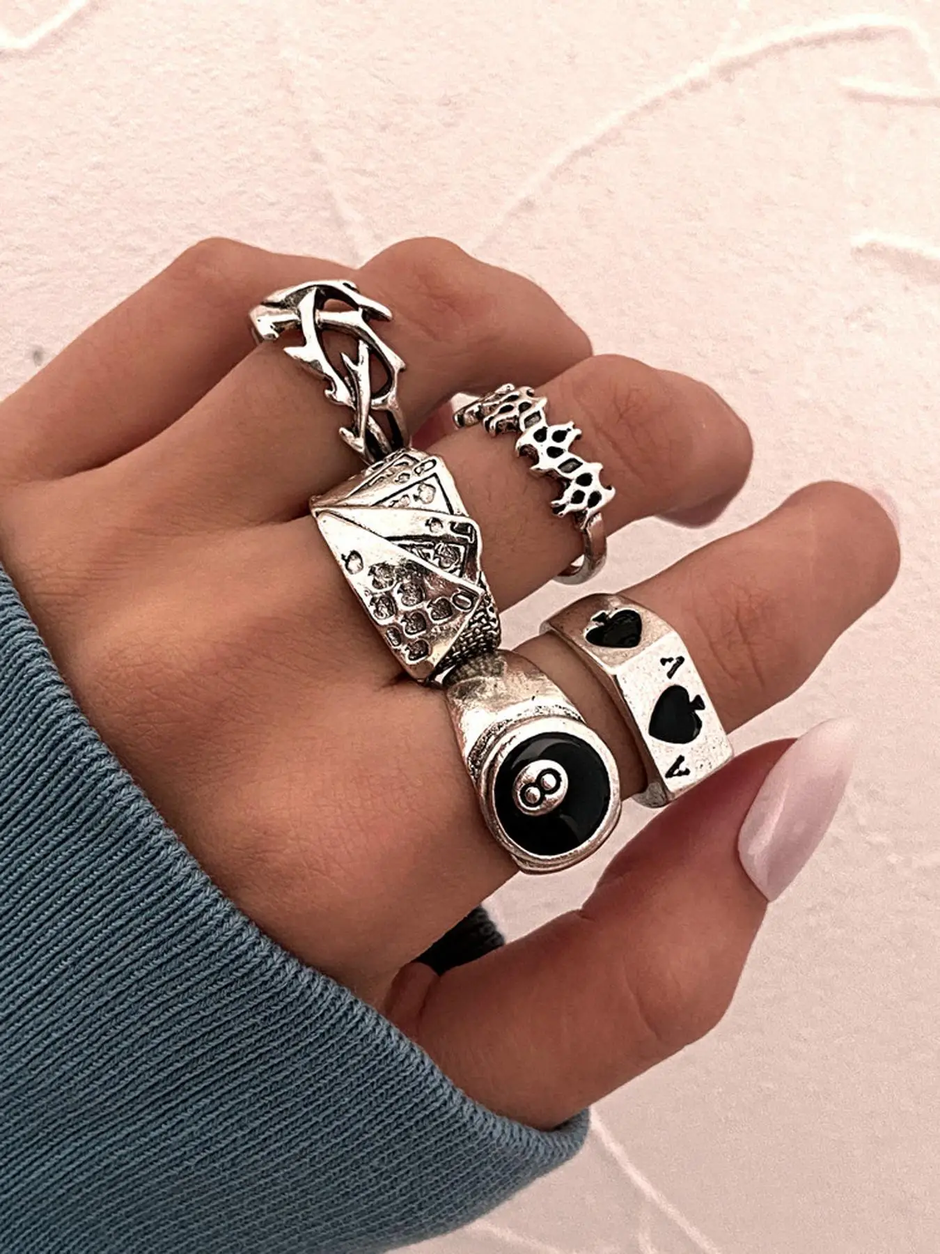 2024 Summer Punk Vintage Hollow Out Spades Solitaire Geometric Design Rings for Men, Casual All-match Grunge Jewelry for Boys Gift, Male Classic Fashi