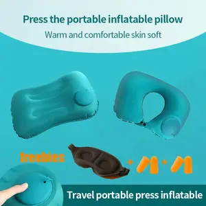 Push-Type Inflatable Pillow Convenient Travel Outdoor U-Shape Pillow+Camping Pillow+ Extra freebies: Sleep Eye Mask+2*ear plugs Portable Beach Pillow Ultralight Inflatable for Outdoor Traveling Camp Sleeping Hiking Backpacking Car Airplane Lumbar Support