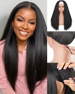 Kinky Straight 3 in 1 Half Wig Synthetic Hair for Women 180% Density Glueless Wear & Go No Lace Flip Over Half Wig Beginner Friendly Seamless Clip In Wigs