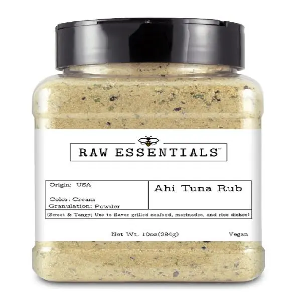 Raw Essentials Ahi Tuna Rub – Sweet, Spicy, and Tangy Flavor for Ahi Tuna Steak, Grilled Seafood, Marinades and Rice Dishes – 10 Ounce Bottle