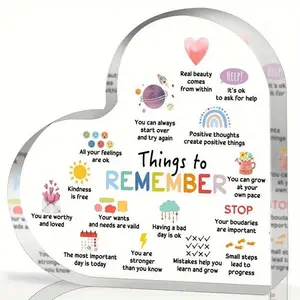 Acrylic Heart Shaped Desktop Decoration Sign, 1 Count Positive Affirmations Tabletop Plaque, Desktop Decoration Sign for Home Office School, Acrylic Photo Plaque, Desk Signage Decoration