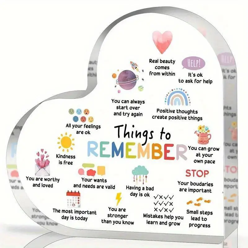 Acrylic Heart Shaped Desktop Decoration Sign, 1 Count Positive Affirmations Tabletop Plaque, Desktop Decoration Sign for Home Office School, Acrylic Photo Plaque, Desk Signage Decoration, Decorative Plaque