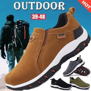 Men Fashion Brand Waterproof Hiking Shoes Leather Outdoor Sneakers for Men Flat Sport Casual Shoes Non-slip Cilmbing Shoes  Plus Size