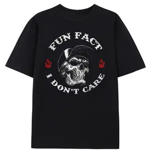 FUN FACT I DON'T CARE Skull Print Men's T-Shirt Top Menswear Cotton Tee Shirt Casual Streetwear Soft Breathable Black Crewneck Shortsleeve