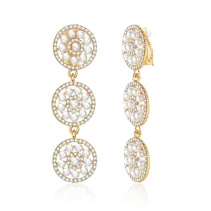 HolidayQbee Pearl Clip On Earrings Clip On Earrings For Women Clip On Dangle Earrings Pearl Drop Earring Non Pierced Fashion Earrings Jewelry Gift For Women