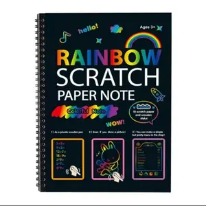 Colorful Scratch Book Birthday Party Holiday Art Paper, Rainbow Scratch Art Notebook, Spiral Bound Magic Scratch Book for Kids