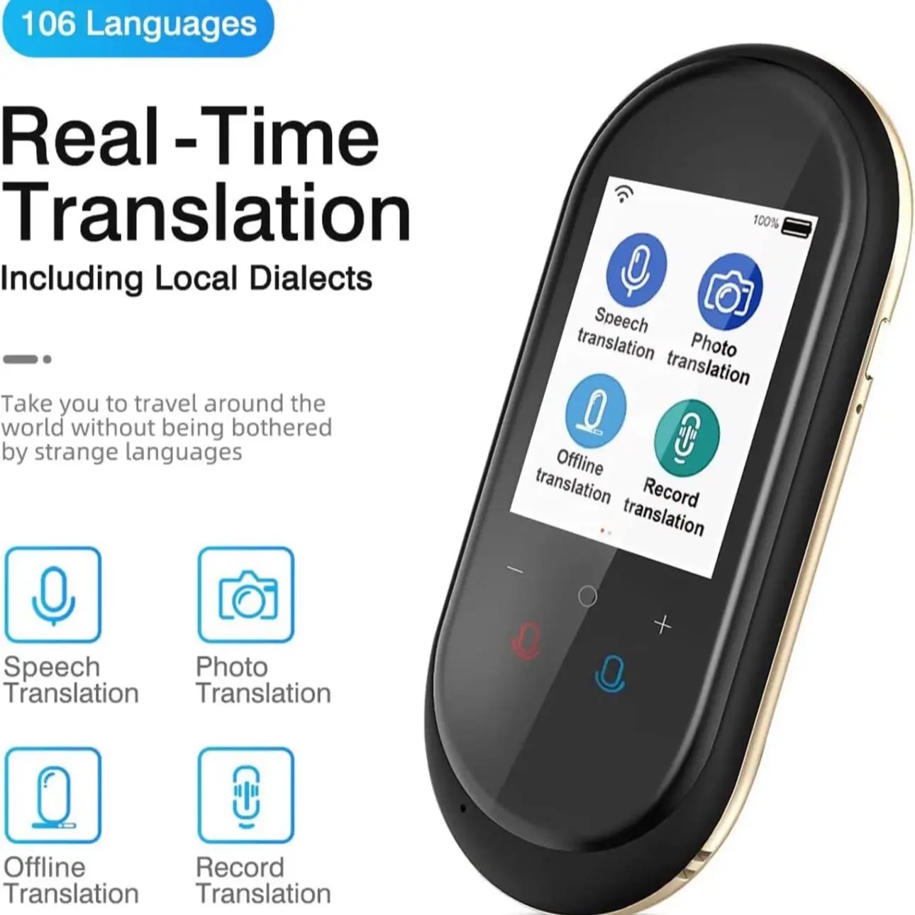 Language Translator Device Real Time Translator Device 106 Languages Translator Two-Way Voice & Offline & Photo Translation Accurate Portable Instant Translator with 2.8 Touch Screen, Black