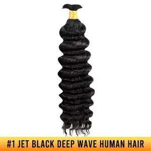 Ygwigs Double Drawn Jet Black Deep Wave Bulk Human Hair