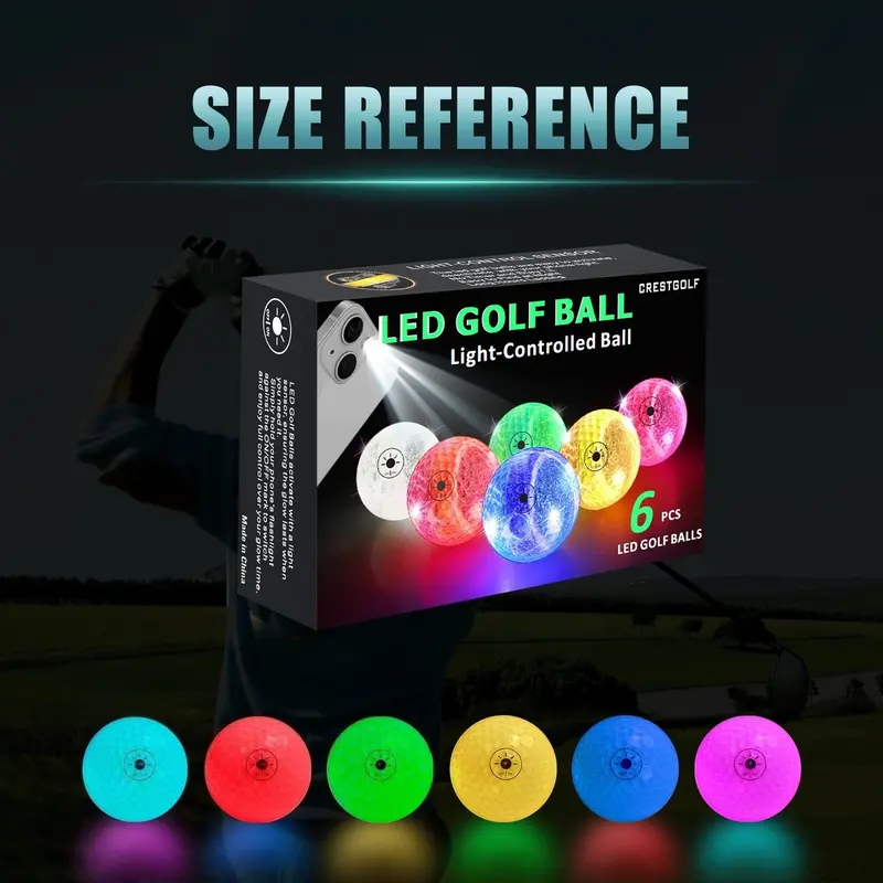 MYKUJA 6pcs Golf Light-controlled Balls, Premium Rubber Material, Flashlight Controlled Switch, Perfect Night Golf Accessory, Fun Gift for Golf Lover