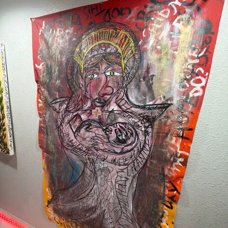 Bridget & Child Painting - Abstract Art with Yellow and Black Elements, Vibrant Colors, and Expressive Style