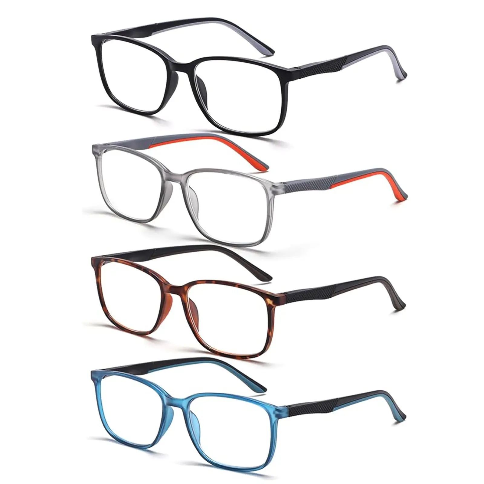4 pairs of fashionable anti-blue light reading glasses, with resin lenses, ranging from 0 to +6.0 diopters, suitable for both men and women - for computer and mobile device reading, vision assistance, essential for daily office use