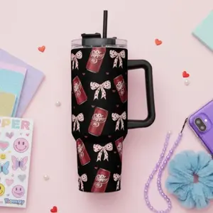 Dr. Pepper Bow Coquette Can 40oz 20oz Tumbler, Black Tumbler Car, Gift for Dr. Pepper Lover - Customer Favorite