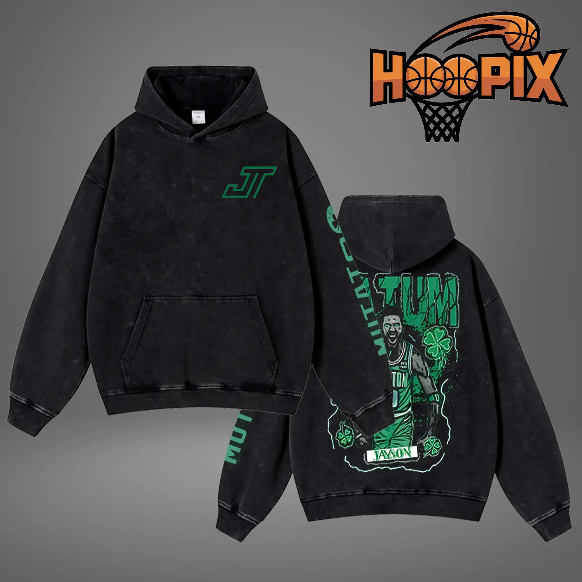 HOOPIX - Jayson Tatum Premium Acid Washed Cotton Hoodie (Made In USA), JT Energy Fans Shirt, Game Day Outfits, Gift For Golden State Basketball Fans, Basketball Graphic Tee Hoodie