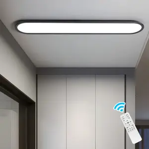 Garwarm LED Flat Panel Long Ceiling Light Fixture for Shop Lighting, 47.24" High Brightness Linear LED Ceiling Lamp, 51W Dimmable Low Profile Flush Mount Ceiling Light for Laundry Kitchen Office, Black