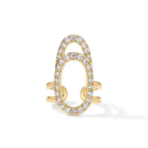 PAVOI 14K Gold Plated Manicure Nail Ring for Women - Adjustable Unique Fashion Statement Nail Ring