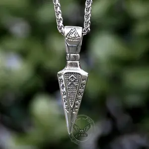 GTHIC Viking Runes Spear Head Pendant Stainless Steel Nordic Personalized Jewelry for Men Women Daily Wear