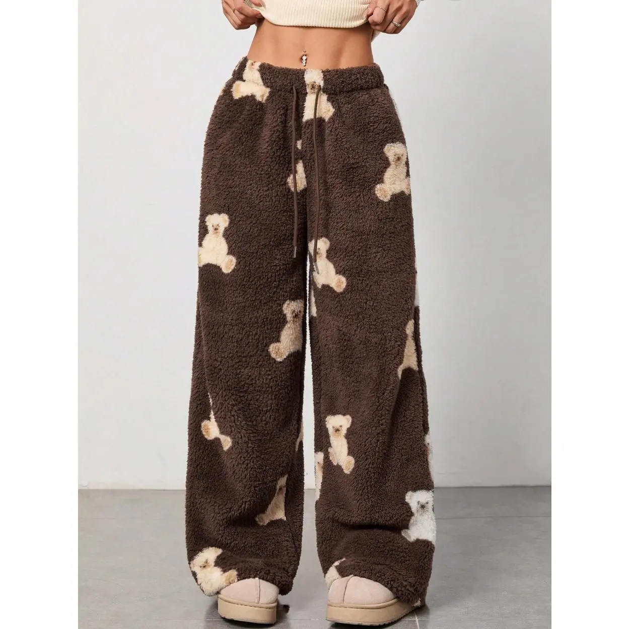 Brown teddy bear+drawstring=thickened ve