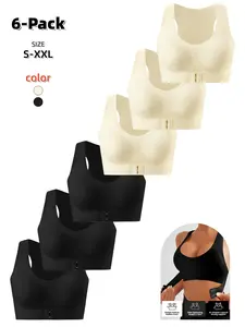 Women's Wireless No Underwire Bra, Adjustable Front Back Closure, Removable Pads, Wide Straps High Elasticity, All-Season Sports Bras, Gym Sports Bra,1Pack/2Pack/3Pack/6Pack