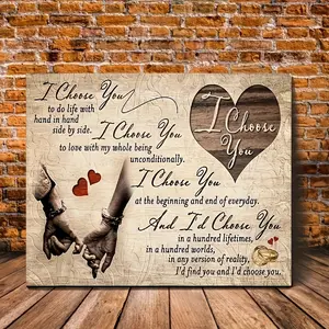 2D Flat [Hanging Art]1pc I Choose You Romantic Canvas Wall Art - Hand-in-Hand Couple Silhouette with Heartfelt Message, Ideal for Living Room, Bedroom Decor or Home - Perfect Meaningful Gift for HimHer, Celebrating Love and Togetherness