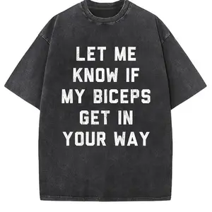 Men's Cotton Short-Sleeve Round Neck Seamless Graphic T-Shirt - Soft Smooth Fabric Casual Playful Gym Top with "Let Me Know If My Biceps Get In Your Way" Print for Fitness, All-Season Menswear, Shortsleeve, Graphic T Shirts