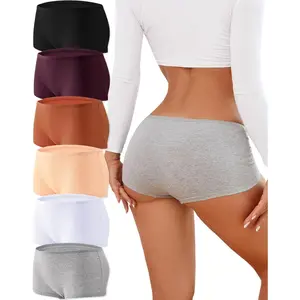 Cotton Underwear for Women Boyshort Panties Full Coverage Boxer Briefs Stretch Boy Short Undies 6 Pack