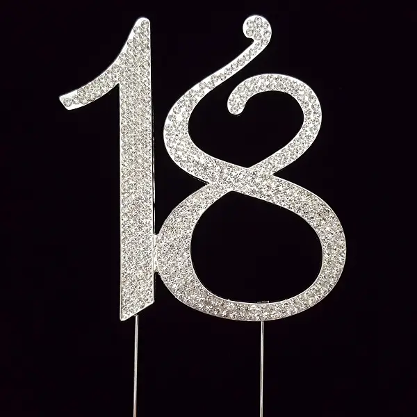 Tian Sweet 33015-18 18th Rhinestone Cake Topper - Silver