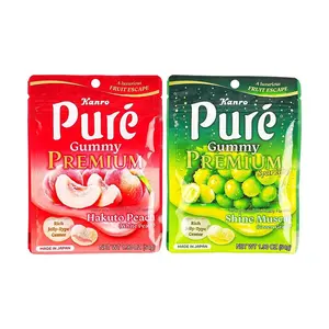 KANRO Pure Gummy Candy - Sunshine Muscat Grape & White Peach Flavors - 54g x 2 Packs - Japanese Sour Jelly Snacks with Juicy Filling - Chewy & Refreshing
