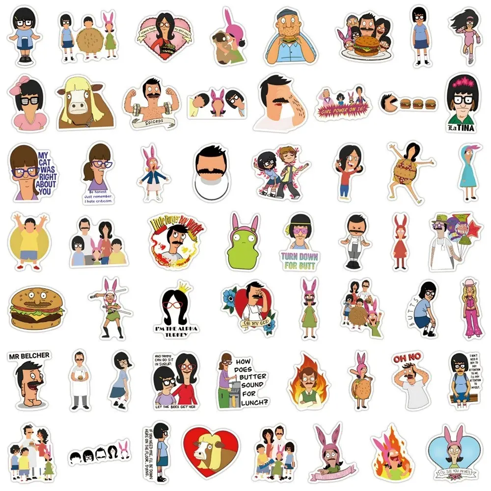 57 Sheets/set Happy Burger Store Stickers, Waterproof Decorative Stickers for Skateboards, Luggage, Laptop, Phone, Party Supplies, Graduation Gifts