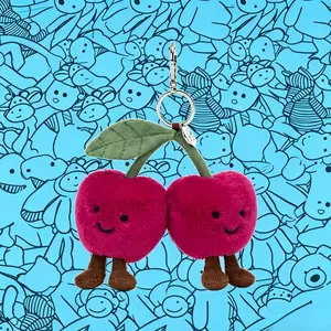 Jellycat Style Cherries Kawaii Plush Keychain Bag Charm, Cute Stuffed Animal Soft Keyring, Trendy Gift for Women Girls Kids, Christmas Birthday Present