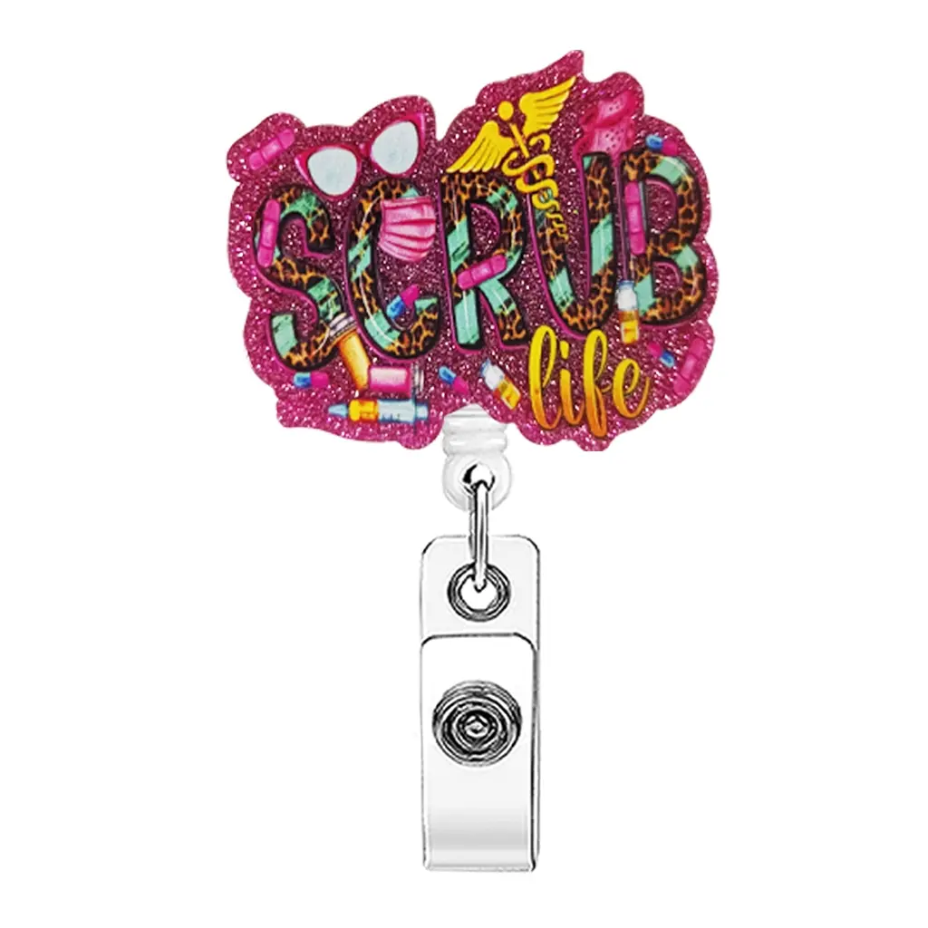 Obsessed Scrub Life Medical Sparkly Nursing Badge Reel, Medical Badge Holder, Leopard Print Healthcare ID Clip, Perfect for Nurses Doctors, Viral Tiktok Pick