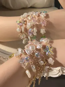 Women's Elegant Faux Pearl & Starfish & Shell & Fish Design Bracelet, Exquisite Trendy Bracelet, Fashionable Jewelry for Women & Girls As Gift