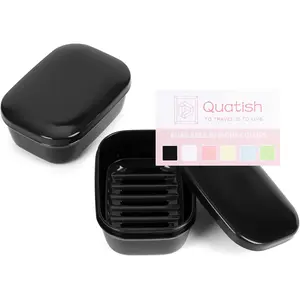 Quatish 2 Pack Travel Soap Container, Portable Soap Holder with Lid, Travel Bar Soap Holder, Soap Case for Camping Gym Travel, Soap Box for Bathroom,Black