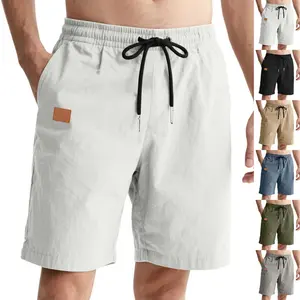 Men's Lightweight Polyester Twill Sport Casual Shorts - 2026 Loose-Fit Straight Style, Tie-String Waist, Quick-Dry, 5-Quarter Cut Above Knee for Beach Activities, Five-Quarter Cut
