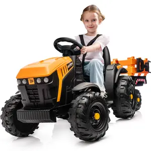 Licensed JCB 24 Volt Ride on Trator, 24V Kids Electric Tractor Ride on for Big Kids 3-8 with Trailer, Remote Control, 400W Motors