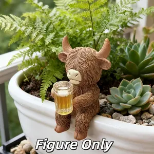1pc Creative Highland Cow Resin Hanging Planter Ornament, Suitable for Courtyard and Balcony Flower Pot Decoration Garden Accessories, Ideal for Thanksgiving, Mother's Day, and Valentine's Day Gifts