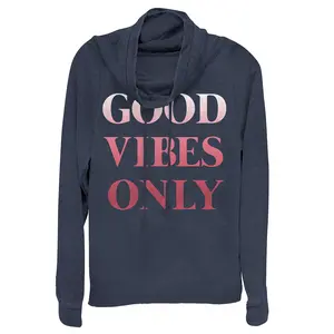 Juniors Womens Peaceful Warrior Good Vibes Only Fade Cowl Neck Sweatshirt