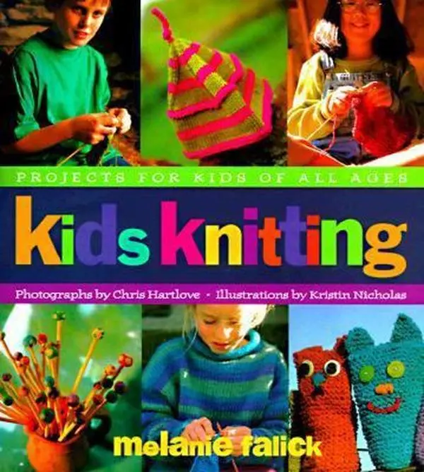 Used Kids' Knitting Hardcover Book - English, by Melanie Falick, Tutorial for Beginners to Learn the Fundamentals, with Bookmarks, Backpacks, Bracelets, Candy-Colored Illustrations, Charming Photographs (School & Educational Supply)