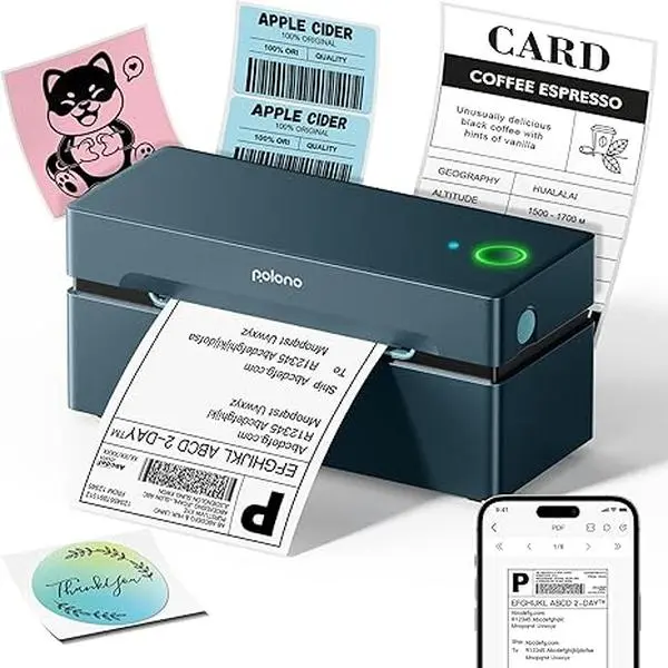 POLONO PL80E Monochrome Thermal Shipping Label Printer - 203 DPI High Resolution, Bluetooth Wireless & USB, Compatible with iOS, Android, Windows, Mac, Ideal for Small Businesses, Shipping Logistics