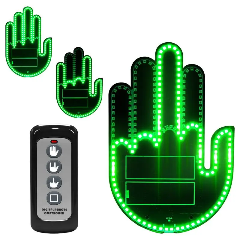 Upgraded Waterproof Green Hand Gesture LED Car Lights - Remote-Controlled Front & Rear Window Signs, Bright Accessories, Trinkets, Welcome Neon Spots & Bars for Men, Car Accessories, Car Trinkets