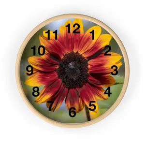 Red and Yellow Sunflower Wall Clock- Living room decor, Wooden frame, high quality photography, beautiful clock