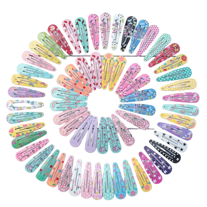 30/50/80/100 Pcs Cute Metal Water Drop Hair Clips Set, Fashionable Cartoon Patterns, Geometric Design, All Seasons Accessory, Perfect Gift, Cute Hair Accessories