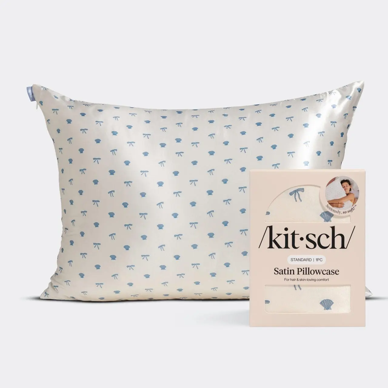 Satin Pillowcase in Pearlized Cream & Coastal Blue Print Satin Pillowcase in Pearlized Cream & Coastal Blue Print