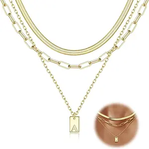 Cassieca Layered Necklaces for Women Trendy  Plated Initial Necklace Personalized A-Z Name Tag Pendant Letter Necklace Paperclip Snake Chain Layering Necklace Set Dainty Jewelry Gifts