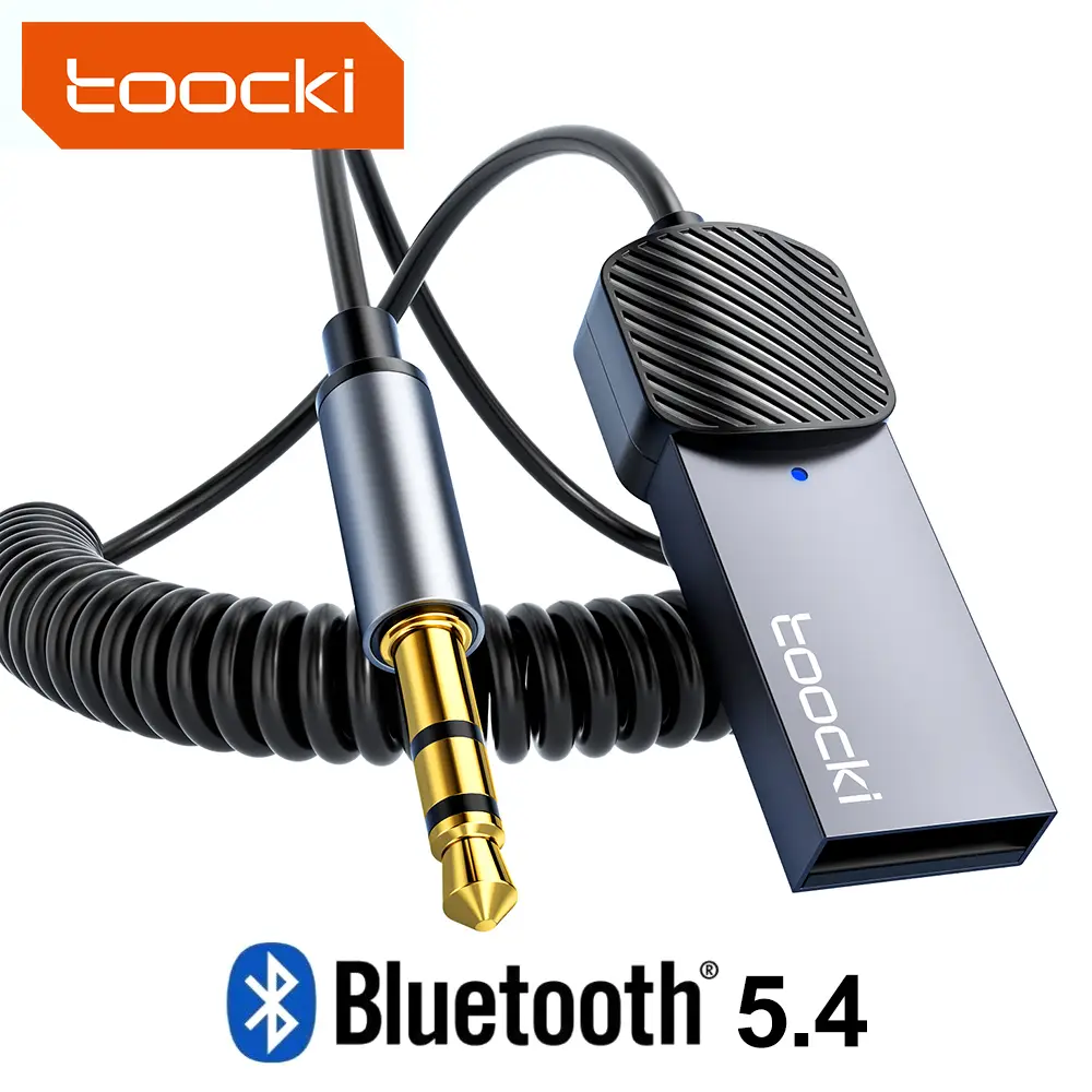 Toocki Aux to Bluetooth 5.4 Adapter 3.5mm Bluetooth Receiver for Car USB 2.0 to 3.5mm Jack Kit with Built-in Mic Auxiliary Input for Hands-Free Calls,