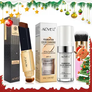 Aliver Color Changing Foundation Liquid 30ML + Concealer Stick 12g + Makeup Brush, Matte Finish, Waterproof & Long-Lasting