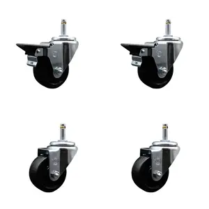 Service Caster SCC-GR20S314-SRS-PLB-716138-2-S-2 Soft Rubber Swivel Grip Ring Stem Caster with 3 x 1.25 in. Black Wheels & 0.43 in. Stems - Set of 4