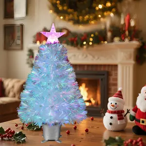 60cm Fiber Optic Christmas Tree with LED Star Light Topper, RGB Color Changing Silver Pot, USB Powered, Perfect for Indoor Holiday Decor
